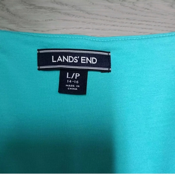 Lands End Blue Pima Cotton Sleeveless Faux Wrap Dress casual Knee Size L Petite - Picture 2 of 5